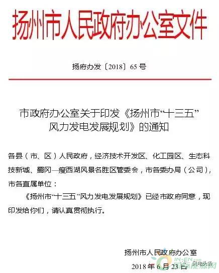 2.1GW！揚(yáng)州市“十三五”風(fēng)力發(fā)電發(fā)展規(guī)劃正式頒布：鼓勵(lì)投資建設(shè)和經(jīng)營分散式風(fēng)電項(xiàng)目！