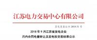 2018年9月江蘇省發電企業月內合同電量轉讓及發電權交易結果公示