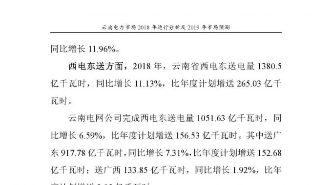 云南電力市場2018年運行分析及2019年市場預測